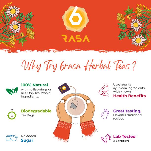 6rasa Chamomile Calm Herbal Tea Bags (1.6 g Each, 25 Tea Bags)