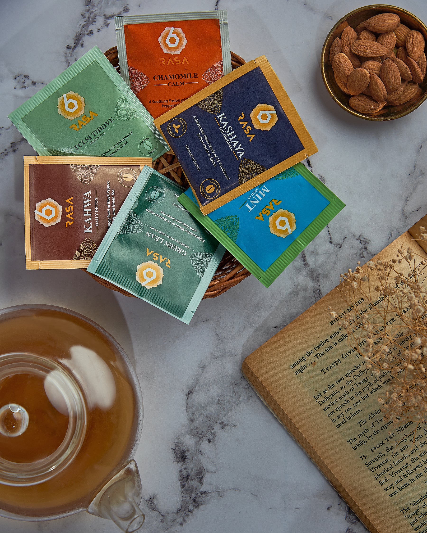 6rasa Assorted Herbal Tea & Green Tea Selection Box (6 Flavors, 30 Tea Bags Gift Set)